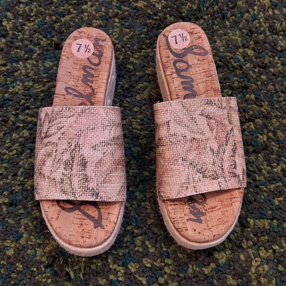 Sam Edelman NEW Beige Floral Slip On Platforms 7.5 - Picture 3 of 10